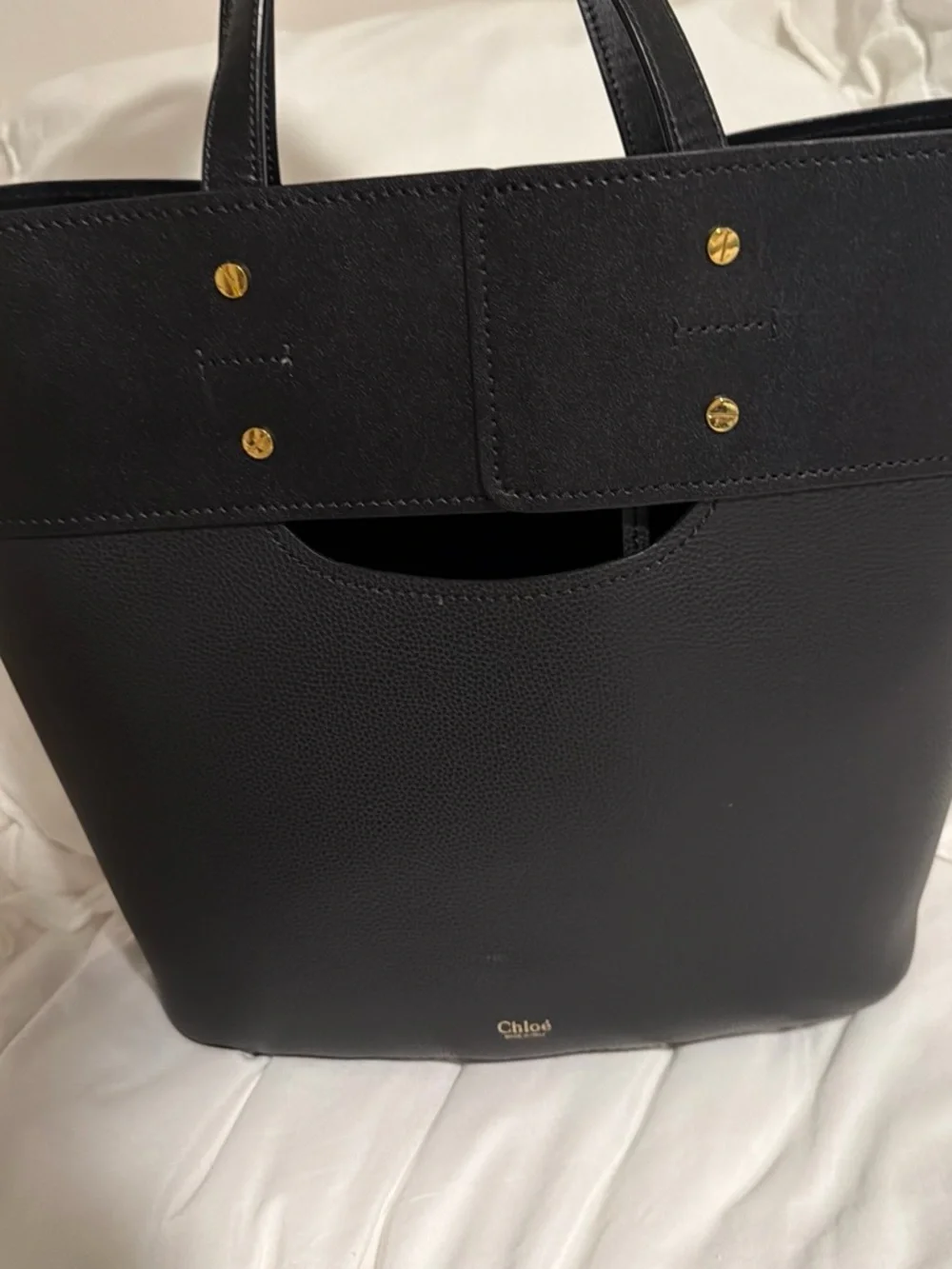 Chloé Black Leather Tote with Gold Padlock Accent - Picture 4 of 7